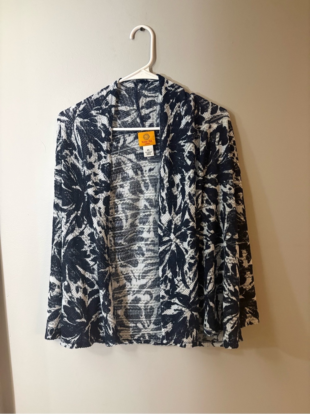 Ruby Rd. Navy and White Floral Open Cardigan